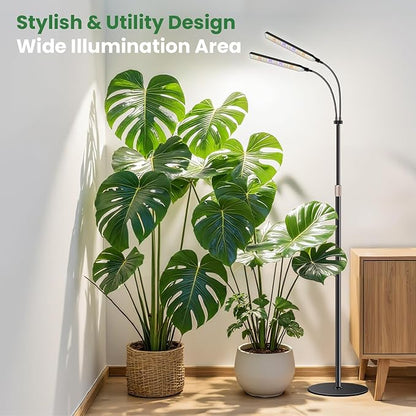 Kullsinss Black Floor Grow Lights for Indoor Plants, 2-Heads Full Spectrum LED Plant Grow Light with 4/8/12/16H Timer, 3 Color Modes, 24-68.7in Hight Adjustable Grow Lamp for Tall Large Indoor Plants