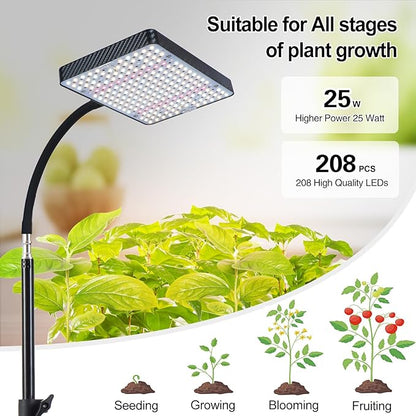 25 Watt Grow Light with Stand, Enough Bright, NO Need Adapter, 4/8/12/16/20H 5-Mode Timer, Natural Sunlight Full Spectrum Plant Growing Lamps for Tall Houseplants & Bonsai Tree