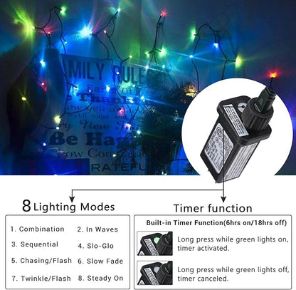 181FT 500 LED Christmas Indoor Outdoor Decorative Lights, 8 Modes Waterproof Plug in Green Wire Fairy String Lights for Christmas Tree Party Wedding Garden Holiday Home Decoration (Multicolor)