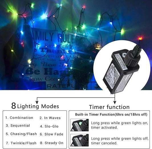 181FT 500 LED Christmas Indoor Outdoor Decorative Lights, 8 Modes Waterproof Plug in Green Wire Fairy String Lights for Christmas Tree Party Wedding Garden Holiday Home Decoration (Multicolor)