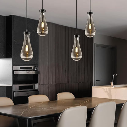 Raindrop Pendant Lights Kitchen Island: Modern Black Teardrop Hanging Light for Bathroom - 2 Lights Crystal Pendants Light over Dining Table - Brass matte lamps Fixture for Bedroom Bulbs Included