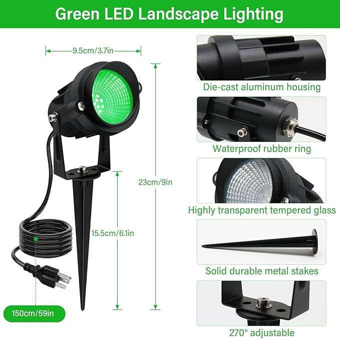 Christmas Spot Lights Outdoor Landscaping Spotlight,12W Green LED Landscape Lighting for Yard Garden Easter Lawn Lighting,2Pack