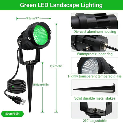 Christmas Spot Lights Outdoor Landscaping Spotlight,12W Green LED Landscape Lighting for Yard Garden Easter Lawn Lighting,2Pack