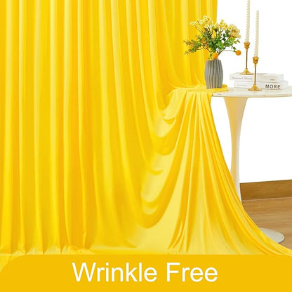 10ft x 10ft Yellow Backdrop Curtain for Parties Yellow Wrinkle Free Backdrop Drapes Panels for Birthday Party Baby Shower Wedding Photo Photography Polyester Fabric Background Decoration