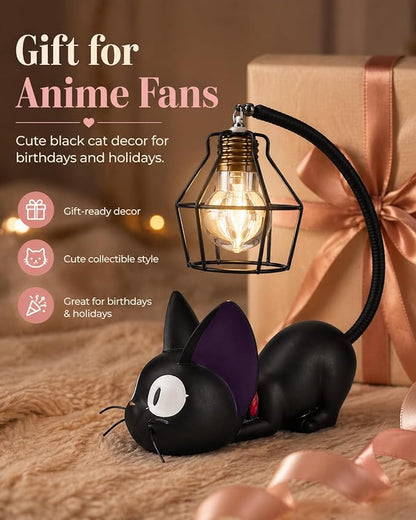 OVANUS Jiji Cat Lamp, Kiki's Delivery Service Night Light, Studio Ghibli Inspired Resin Black Cat Lamp for Bedroom Desk Shelf Decor, Gift for Anime Fans