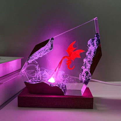 Epoxy Fire Dragon Resin Lamp, Handmade Resin Night Light with USB Port, Multi-Color LED Light, Ideal Home Bedroom Decor, Unique Birthday Holiday Gifts for Father Men Husband Boyfriend Him Kids (6"x4")