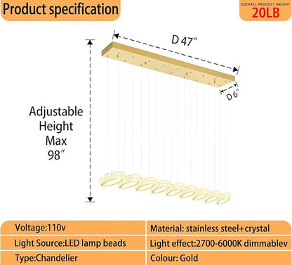 Rectangular Crystal Chandelier for Dining Room Pendant Chandelier for Kitchen Modern Linear Crystal Chandeliers Over Table Gold 9 Lights