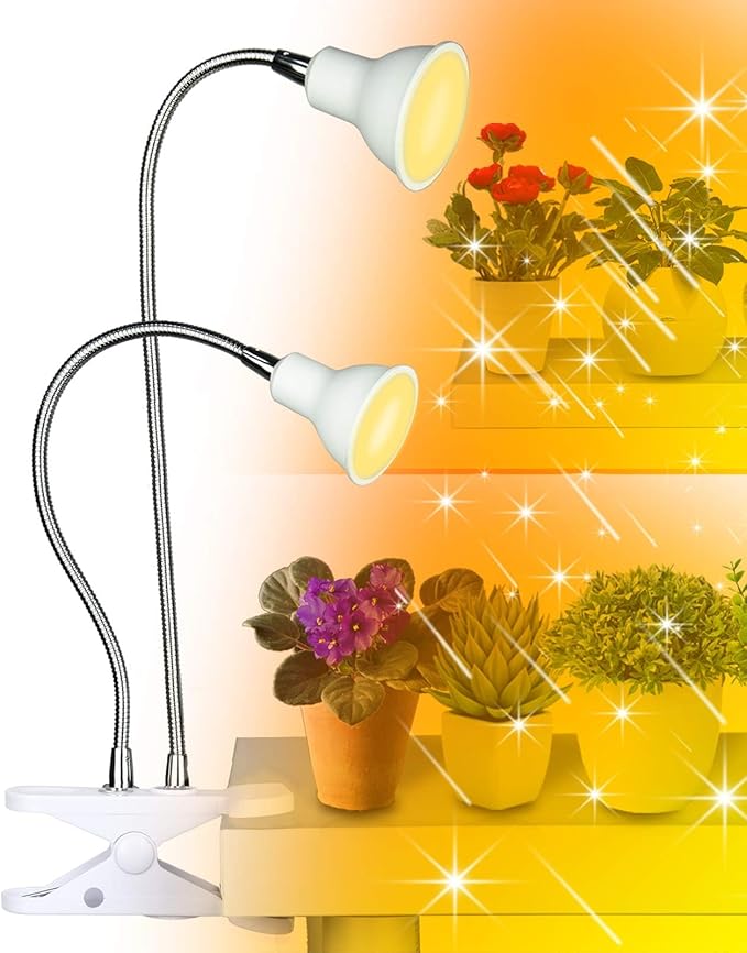 Grow Lights for Indoor Plants,Full Spectrum Grow Light with Warmwhite Red LED,Dual Head Clip Plant Light for Indoor Plants,Manual ON/Off Switch,Adjustable Gooseneck Plant Light for Houseplants