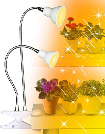 Grow Lights for Indoor Plants,Full Spectrum Grow Light with Warmwhite Red LED,Dual Head Clip Plant Light for Indoor Plants,Manual ON/Off Switch,Adjustable Gooseneck Plant Light for Houseplants