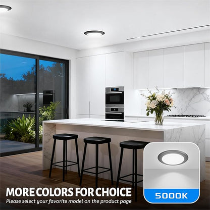 ECOELER 6In LED Low Profile Surface Mount Disk Light, 16.5W 1000Lm, 5000K Daylight, Dimmable LED Disc Ceiling Light for Home Improved, Black, ETL-Listed, 4 Pack