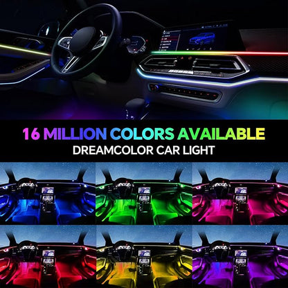 Dream Color Acrylic Interior Car Ambient Light Kit, Bphuny 18 in 1 593 LEDs Fiber Optic Multiple Modes Decoration Atmosphere Lights with Music Dynamic Rainbow Rhythm, RGB Neon Lights for All Cars