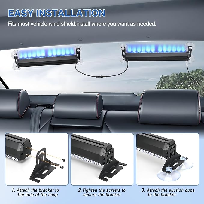Nilight 24LED Emergency Strobe Traffic Advisor Light Bar 2 in 1 Blue Dash Warning Safety Flashing Lights Front/Rear Windshield Construction Lights for Trucks Cars Plow Police Firefighter Vehicles