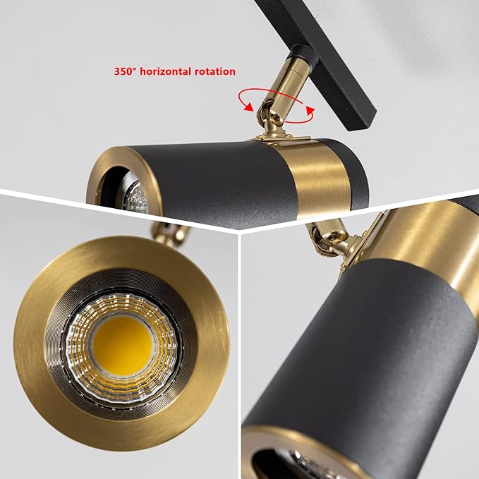 3-Light Track Lighting, Black Ceiling Spot Lighting with Rotatable Light Head & GU10 Bulbs, Indoor Spotlight Fixtures for Living Room Hallway Studio