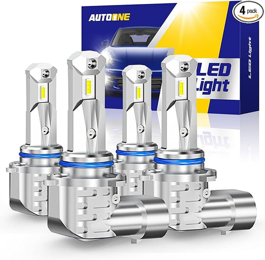 AUTOONE 9005 9006 LED Light Bulbs Combo, 80,000LM 800% Super Brighter, 6500K Cool White, Anti Flicker 1:1 Mini Halogen Size HB3 & HB4 Light Bulb, Plug and Play, Pack of 4