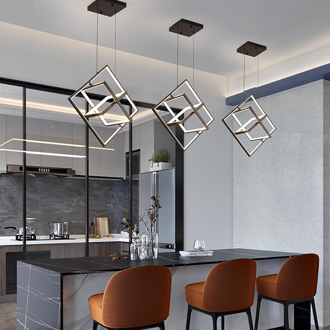 Modern LED Black Square Chandelier Geometric Chandeliers LED Dimmable Hanging Pendant Light Contemporary Creative DIY Height Adjustable Lighting for Entryway Dining Room 3000-6000k