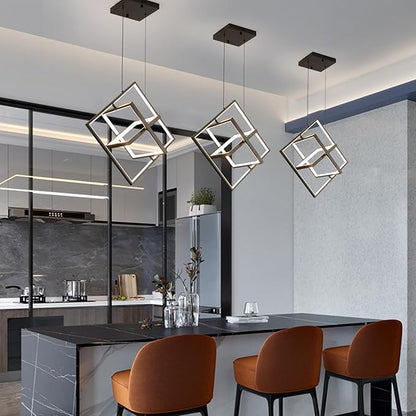 Modern LED Black Square Chandelier Geometric Chandeliers LED Dimmable Hanging Pendant Light Contemporary Creative DIY Height Adjustable Lighting for Entryway Dining Room 3000-6000k