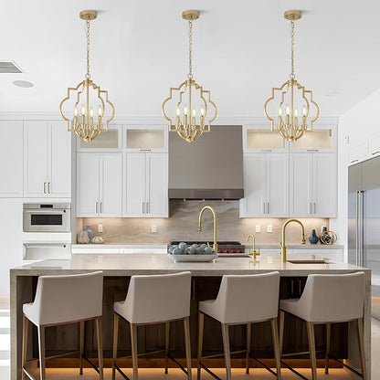 4-Light Small Gold Chandelier, 15.6 inch Farmhouse Light Fixtures for Dining Room, Champagne Gold Pendant Light for Entryway Foyer Kitchen Island