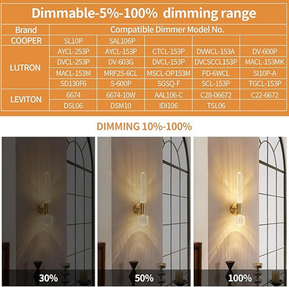 Gold Wall Sconces, Modern Bathroom Light Fixture Dimmable LED Wall Sconces with Glass Shade, Bathroom Sconces Wall Lighting for Bedroom Living Room