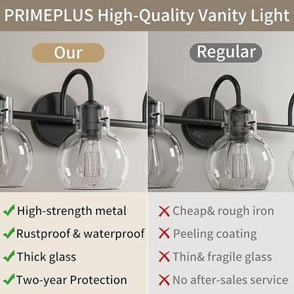 Matte Black Bathroom Vanity Light Fixtures, 4 Light Vanity Lighting Fixtures with Clear Glass Shade, E26 Base, UL Certification (Exclude Bulb)