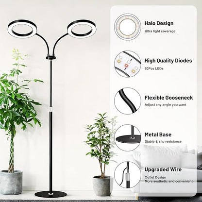 48W LED Grow Light for Indoor Plants, Dual-Head Plant Light with Full Spectrum, Adjustable Height 23-67"", Timer & Dimming, UV Light for Plants Indoor, Grow Lamp for Tall Houseplants