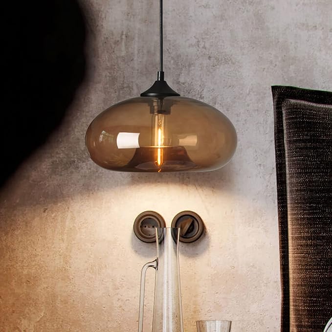 11" Industrial Vintage Colorful Glass Pendant Lighting 1-Light Farmhouse Loft Bar Ceiling Hanging Lamp Kitchen Island Dining Room Bedroom Chandelier (Brown)