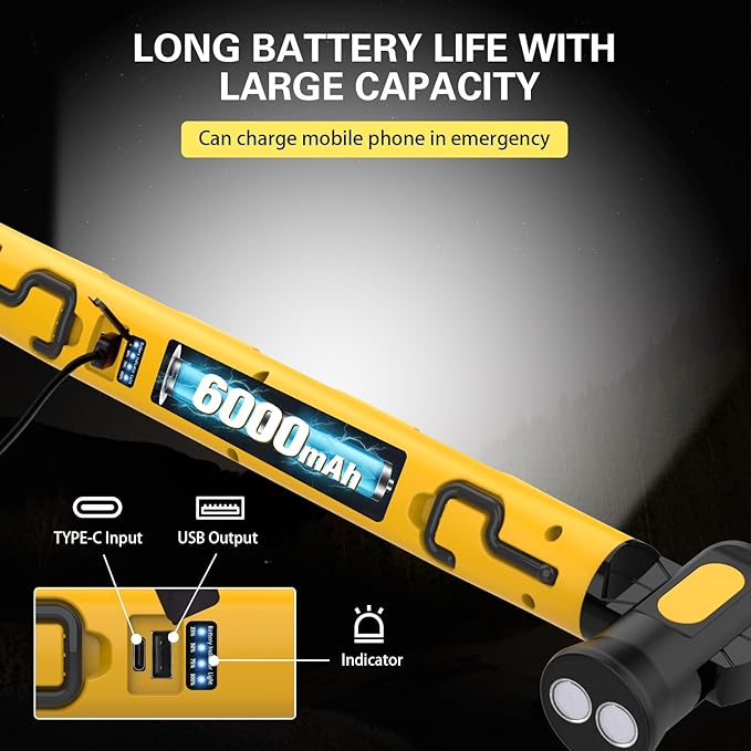 ERAY Magnetic LED Work Light Bar, 6000mAh /3000LM Rechargeable Inspection Lamp - 3 Color Modes 360° Adjustable USB Output IP55 Waterproof, Car Repairing Inspection Garage Workshop Emergency