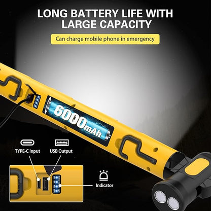 ERAY Magnetic LED Work Light Bar, 6000mAh /3000LM Rechargeable Inspection Lamp - 3 Color Modes 360° Adjustable USB Output IP55 Waterproof, Car Repairing Inspection Garage Workshop Emergency