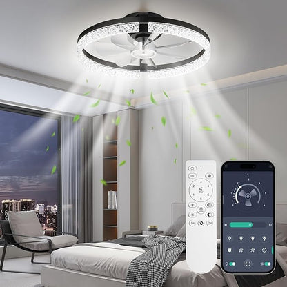 StarryEver LED Ceiling Fans with Lights and Remote, 18 inch Modern Smart Ceiling Fan, 6 Speeds and 3000K-6500K Stepless Dimmable Quiet Fan Lights Ceiling for Bedroom, Living Room, Dining Room, Black
