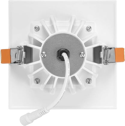 Maxxima 4 in. Low Kelvin Ultra-Thin Square Recessed Anti-Glare LED Downlight, Canless IC Rated, 1200 Lumens, 5 Color Temperature Selectable 2200K/2400K/2700K/3000K/3500K, Dimmable, J-Box Included