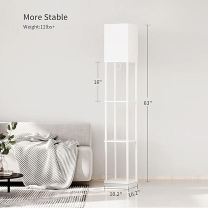 SUNMORY Floor Lamp with Shelves, Modern Square Standing Lamp with 3 Color Temperature Bulb, Corner Display Bookshelf Lamp for Living Room and Bedroom