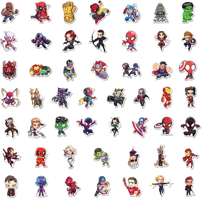 200PCS Cartoon Character Superhero Stickers for Kids Waterproof Vinyl Superhero Stickers Bulk for Water Bottles Skateboard Luggage Laptop Bumper Boys Teens Adults