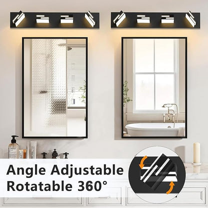 LED Modern Bathroom Vanity Light Fixtures 4-Light 28-inch 5CCT Dimmable Matte Black Vanity Lights for Bathroom Lighting Fixtures Over Mirror, with 360° Rotatable Acrylic Heads