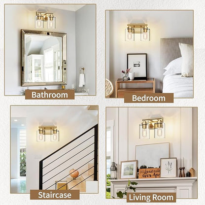 SKEJAO Bathroom Vanity Light Over Mirror,Bathroom Light Fixture Wall Sconce Lighting for Bedroom,Living Room (Gold, 2-Light)