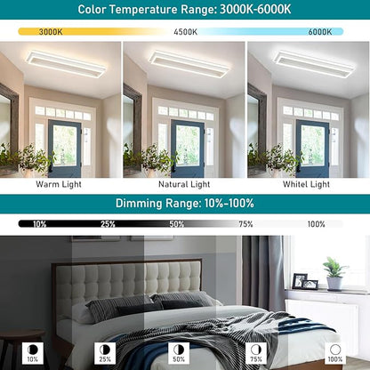 Dimmable Led Ceiling Light with Remote Control 31.5in Modern Linear Flush Mount Ceiling Lighting Fixture Acrylic Long Ceiling Lamp for Living Room Kitchen Dining Room Hallway (White, 2 Packs)