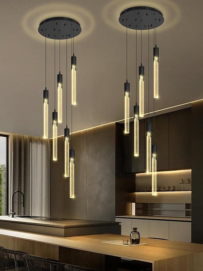 Flashing God 6-Lights Modern Crystal Chandelier for Foyer Black Stairway Chandeliers Bubble Pendant Light Kitchen Island Flush Mount Chandelier for Living Room Dining Room