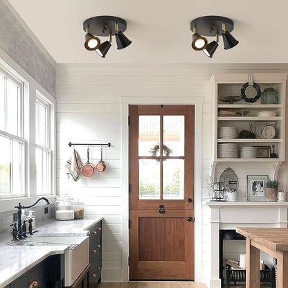 3-Light Industrial Directional Track Lighting, Adjustable Round Ceiling Spotlight, Morden Black Flush Mount Kitchen Light for Kitchen,Hallway,Dining Room,Porch,Office.Gu10 Bulbs Included