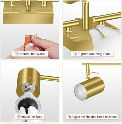 BoostArea 5 Light Track Lighting Fixtures Ceiling, Gold Kitchen Lighting Fixtures Ceiling, LED Track Lighting Kit, Rotatable Light Heads, Modern Track Lights for Kitchen/Living Room/Hallway, No Bulb
