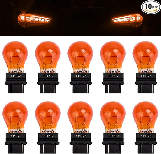 ecocstm 10 PCS 3157 Tail Light Bulb, Miniature 4157 Brake Light Bulb, Waterproof 3157 4157 Turn Signal Bulb, Automotive Side Marker Tail Light Replacement for Truck SUV Car (Amber)