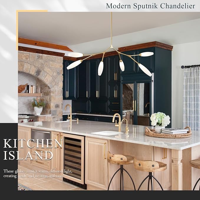 Modern 6-Light Chandelier Elegance Sputnik Chandeliers for Dining Room L50’’ Large Glass Chandelier Adjustable Branch Pendant Light Fixture for Living Room Kitchen Bedroom