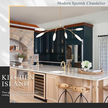 Modern 6-Light Chandelier Elegance Sputnik Chandeliers for Dining Room L50’’ Large Glass Chandelier Adjustable Branch Pendant Light Fixture for Living Room Kitchen Bedroom