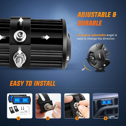Nilight 6.5 inch LED Light Pod Blue Triple Row 2PCS 120W Flood Spot Combo Driving Fog Lights Fishing Hunting Emergency Safety Signal Deck Trailer Lighting for UTV Pick-up Van Boat Tractor