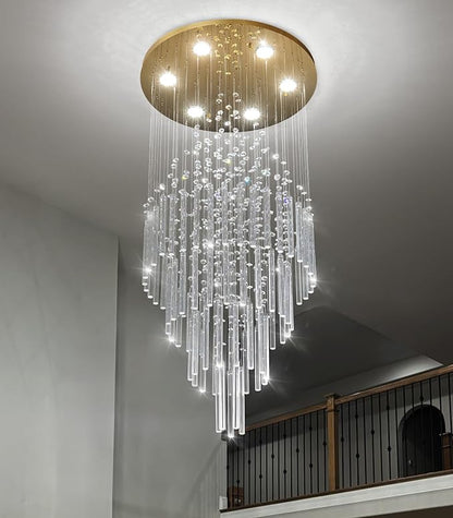 HAIXIANG W20 x H40 Crystal Glam Chandelier Long Light Chandeliers with Dimmable Light Bulbs High Ceiling Light Fixtures for Foyer Entryway Living Room Stair Gold