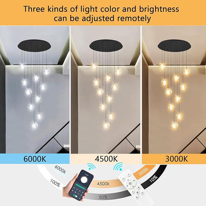 HAIXIANG LED Chandeliers for Dining Room Adjust High Ceiling Chandelier Light Fixtures Entrance LED Dimmable Ceiling Pendant Drops Light Remote Lights for Living Room Stairwell 2700K 6000K