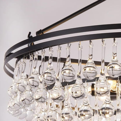 TOCHIC Black Crystal Chandelier 24 inch, Modern Farmhouse Light Fixtures Ceiling Hanging Crystal Pendant Lighting for Bedroom, Dining Room, Kitchen Island Light, Living Room Chandelier, 3 Tiers