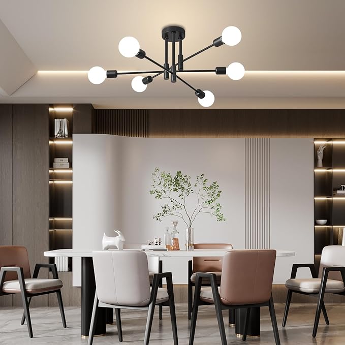 Biewalk Modern Chandelier Ceiling Light Fixture, 6-Light Sputnik Dining Chandeliers 31.18" Gold and Black Chandelier Over Table, Mid Century Lights Fixture for Dining Room Living Room Kitchen Island