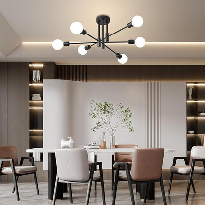 Biewalk Modern Chandelier Ceiling Light Fixture, 6-Light Sputnik Dining Chandeliers 31.18" Gold and Black Chandelier Over Table, Mid Century Lights Fixture for Dining Room Living Room Kitchen Island
