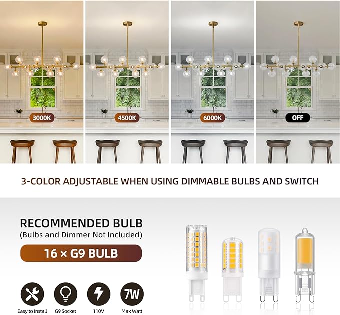 16-Light Mid Century Modern Chandelier: 39.4" Long Linear Gold Sputnik Chandeliers - Swirled Clear Glass Globe Chandelier Dining Room Light Fixture - High Ceiling Kitchen Island Living Room Lighting
