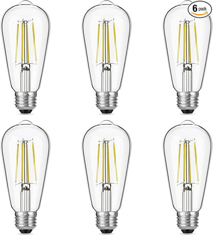 Gozelux Vintage LED Edison Bulbs, 6W, Equivalent 60W, High Brightness Daylight 5000K, ST58 Antique LED Filament Bulbs with 90+ CRI, E26 Medium Base, Dimmable, Clear Glass, Pack of 6