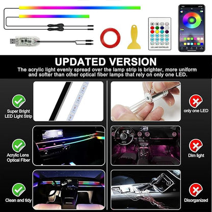 Interior Car LED Strip Lights,Acrylic LED Lights for Car with Dynamic Dreamcolor Chasing,57in USB 2 in 1 RGB Neon Strip Fiber Optic LED Ambient Lighting Kits with Remote APP,for Inside car Decorations
