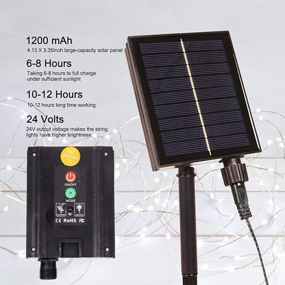 Solar String Lights for Outside,200FT 600 LEDs Solar Fairy Lights,Waterproof 8 Modes Button Outdoor String Light for Patio Garden Backyard Tree Wedding Christmas,Silver Wire,Cool White